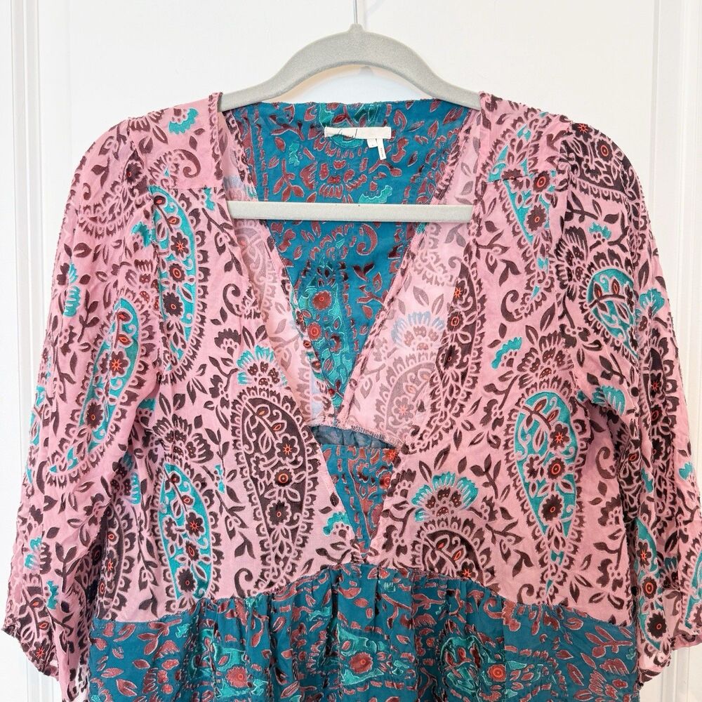 Anthropologie Womens Velvet‎ Burnout Boho Paisly Top Size Small Indie Silk Blend - Picture 2 of 7